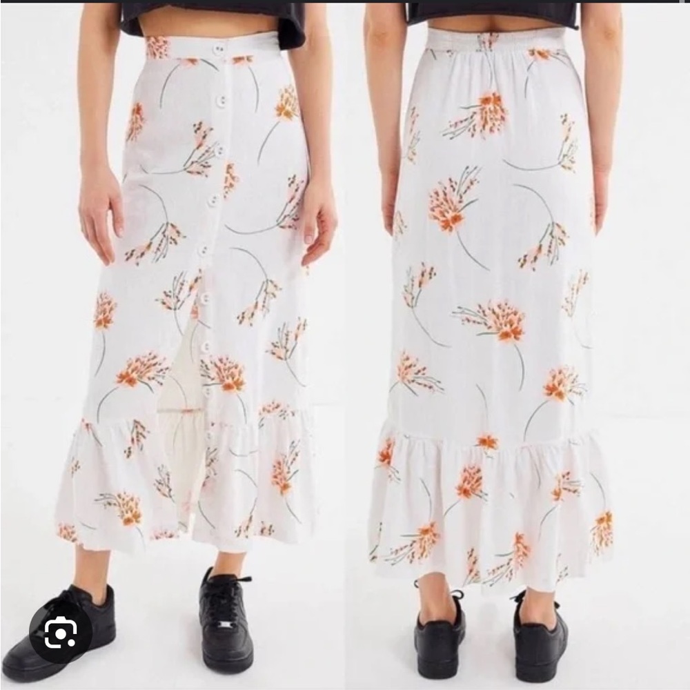 Urban Outfitters White Orange Floral Button Skirt